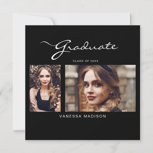 Elegant modern script minimaal | 2 Foto-Afstuderen Aankondiging (Voorkant)