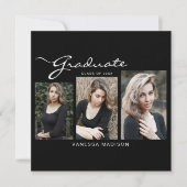 Elegant modern script minimaal | 3 Foto-Afstuderen Aankondiging (Voorkant)