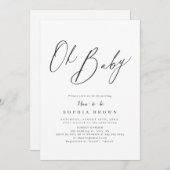 Elegant modern script minimal baby shower invitati kaart (Voorkant / Achterkant)