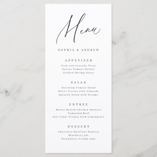 Elegant modern script minimalistisch bruiloft menu (Voorkant)