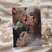 Elegant modern script minimalistisch fotohuwelijk kaart