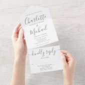 Elegant modern script minimalistisch huwelijk, all in one uitnodiging (Afscheurbaar)