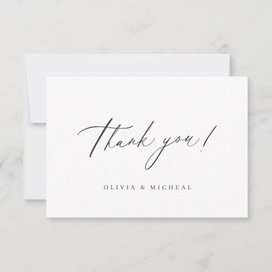 Elegant modern script minimalistisch huwelijk bedankkaart (Voorkant)