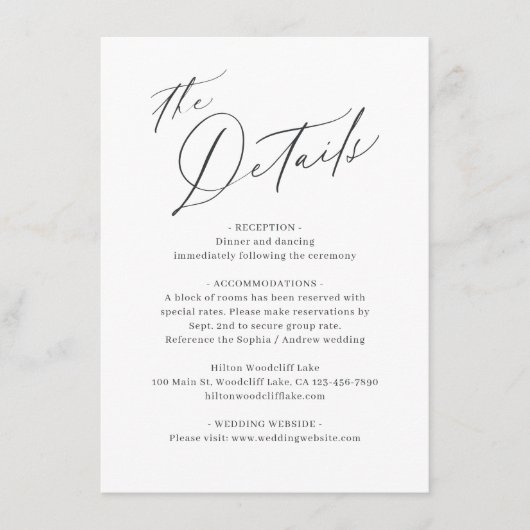 Elegant modern script minimalistisch huwelijk deta informatiekaartje (Voorkant)