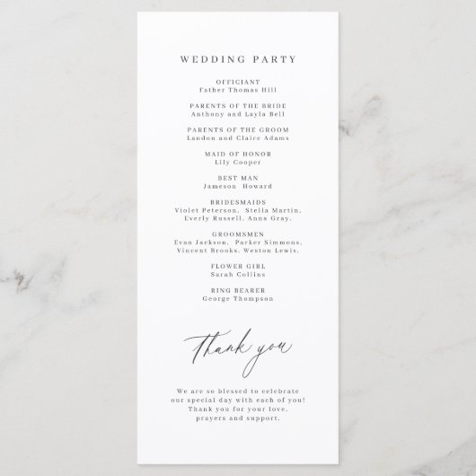 Elegant modern script minimalistisch huwelijk programmakaart (Achterkant)