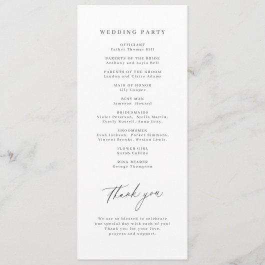 Elegant modern script minimalistisch huwelijk programmakaart (Achterkant)