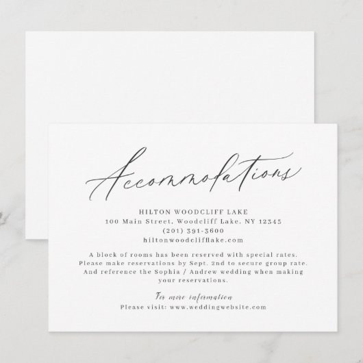 Elegant modern script minimalistische accommodatie informatiekaartje (Voorkant / Achterkant)
