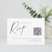 Elegant modern script minimalistische bruiloft QR RSVP Kaartje (Staand voorkant)