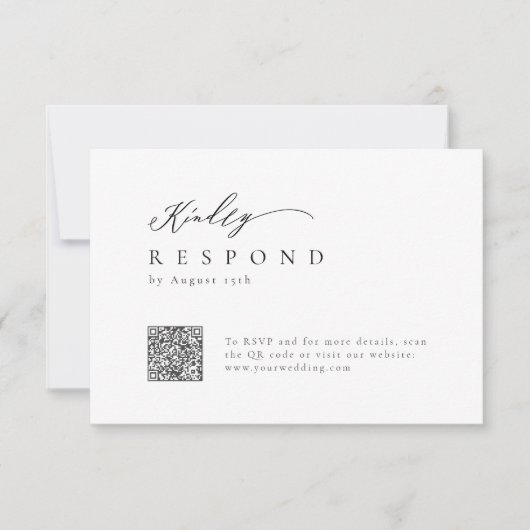 Elegant modern script minimalistische bruiloft QR  RSVP Kaartje (Voorkant)