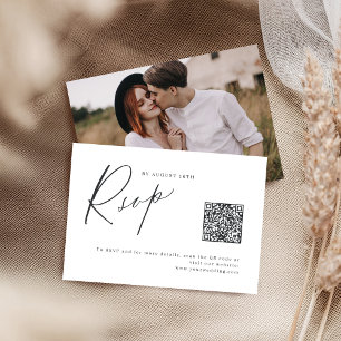 Elegant modern script minimalistische bruiloft QR RSVP Kaartje