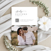 Elegant modern script minimalistische bruiloft QR  RSVP Kaartje