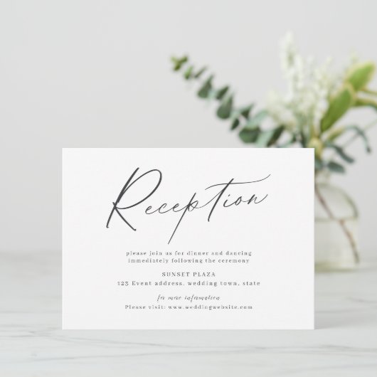 Elegant modern script minimalistische bruiloft rec informatiekaartje (Staand voorkant)
