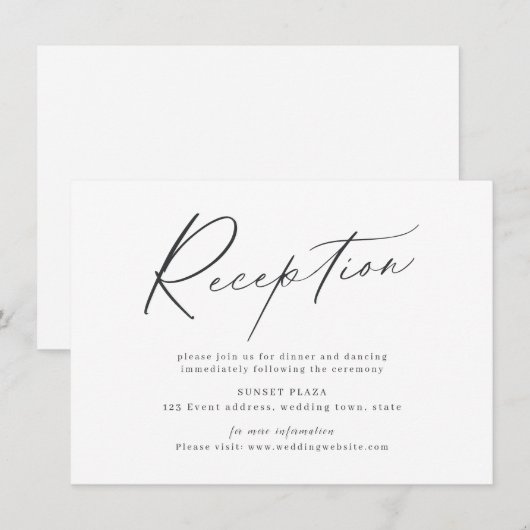 Elegant modern script minimalistische bruiloft rec informatiekaartje (Voorkant / Achterkant)