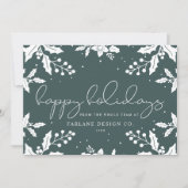 Elegant modern Script Mistletoe Photo Logo Happy Feestdagenkaart (Voorkant)