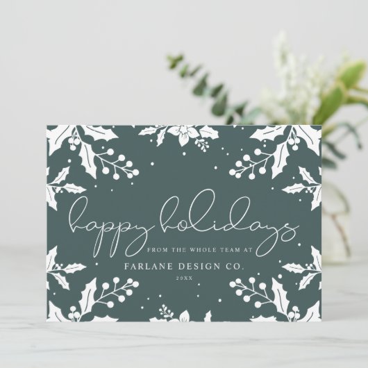 Elegant modern Script Mistletoe Photo Logo Happy Feestdagenkaart (Staand voorkant)