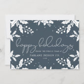 Elegant modern Script Mistletoe Photo Logo Happy Feestdagenkaart (Voorkant)