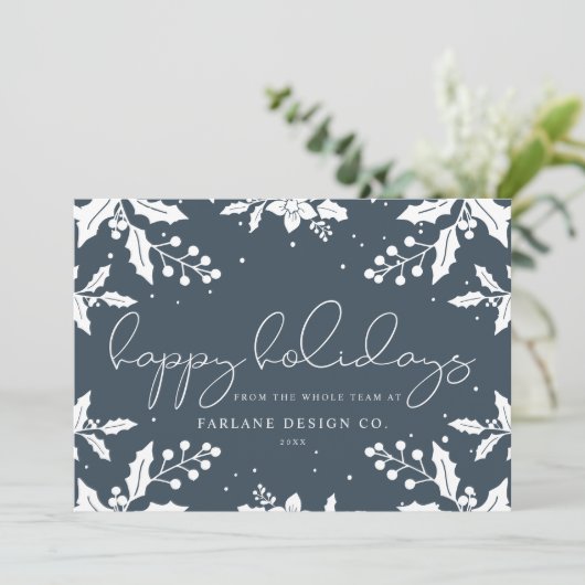 Elegant modern Script Mistletoe Photo Logo Happy Feestdagenkaart (Staand voorkant)