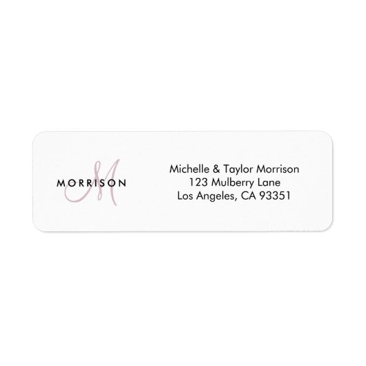 Elegant modern Script Monogram Blush Pink Adres Etiket (Voorkant)