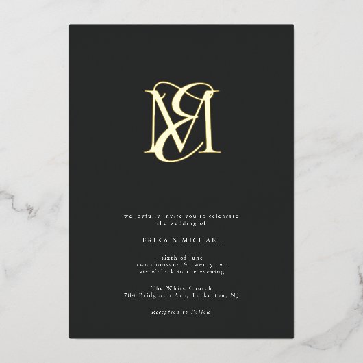 Elegant modern Script Monogram Weddenschap Folie Uitnodiging (Voorkant)
