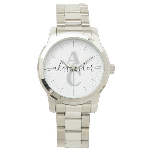 Elegant modern Script Name Custom Monogram Initiaa Horloge (Voorkant)