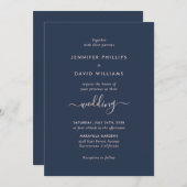 Elegant modern Script Navy Blue en Blush Wedding Kaart (Voorkant / Achterkant)