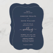 Elegant modern Script Navy Blue en Blush Wedding Kaart (Voorkant / Achterkant)