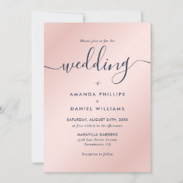 Elegant modern Script Navy Blue en Blush Wedding Kaart