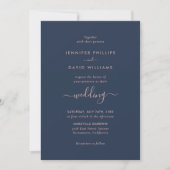 Elegant modern Script Navy Blue en Blush Wedding Kaart (Voorkant)