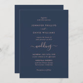 Elegant modern Script Navy Blue en Blush Wedding Kaart (Voorkant / Achterkant)
