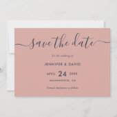 Elegant modern Script Navy Blue en Blush Wedding Save The Date (Voorkant)