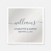 Elegant modern Script Navy Blue en Silver Wedding Servet (Voorkant)