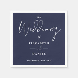 Elegant Modern Script Navy Blue Wedding Servet
