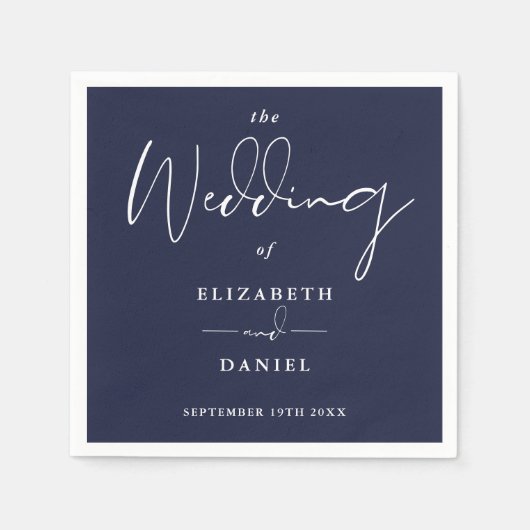Elegant Modern Script Navy Blue Wedding Servet (Voorkant)