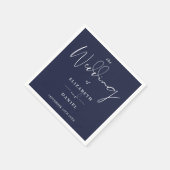Elegant Modern Script Navy Blue Wedding Servet (Hoek)