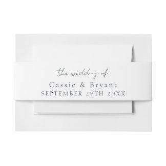 Elegant Modern Script Navy Blue Wedding Uitnodigingen Wikkel