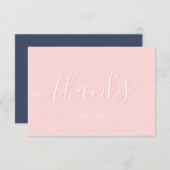 Elegant & Modern Script Navy & Blush Bedankt Kaart (Voorkant / Achterkant)
