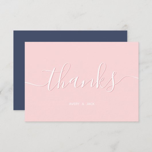 Elegant & Modern Script Navy & Blush Bedankt Kaart (Voorkant / Achterkant)