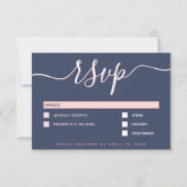 Elegant & Modern Script Navy & Blush Wedding RSVP (Voorkant)