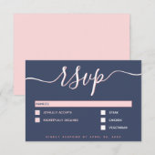 Elegant & Modern Script Navy & Blush Wedding RSVP Kaartje (Voorkant / Achterkant)