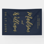 Elegant modern Script Navy Gold Welkome bruiloft Spandoek (Horizontaal)