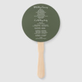 Elegant Modern Script Olijfgroen Huwelijksprogramm Handwaaier (Achterkant)