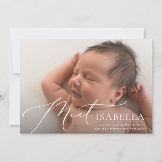 Elegant modern script ontmoet twee foto geboorte aankondiging (Voorkant)