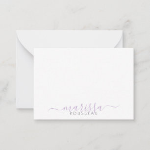 Elegant Modern Script Paars Monogram Naam Notitiekaartje