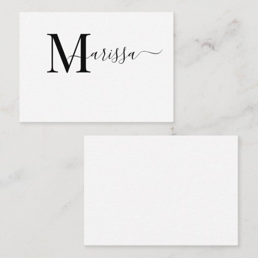 Elegant Modern Script Paars Monogram Naam Notitiekaartje (Voorkant / Achterkant)