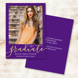 Elegant modern Script Paars Photo Afstuderen Aankondiging