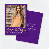 Elegant modern Script Paars Photo Afstuderen Aankondiging