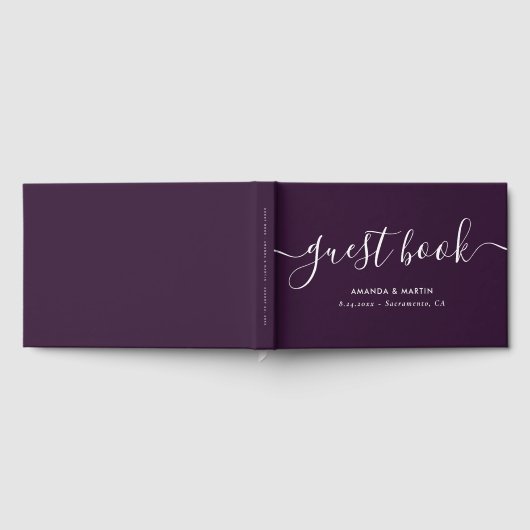 Elegant modern script Paarse bruiloft Gastenboek (Volledig)