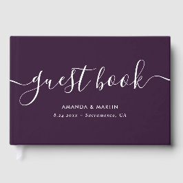 Elegant modern script Paarse bruiloft Gastenboek