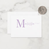 Elegant modern script Paarse monogram naam Nota Ca Notitiekaartje (Voorkant / Achterkant in situ)