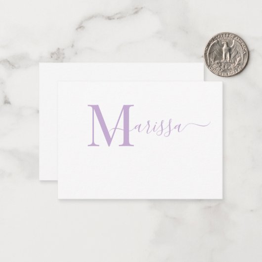 Elegant modern script Paarse monogram naam Nota Ca Notitiekaartje (Voorkant / Achterkant in situ)
